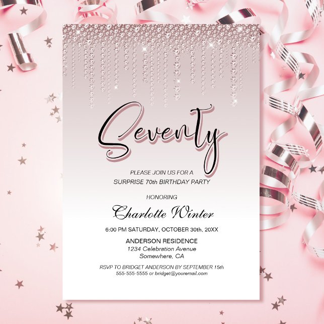 Invitación Glamorosos diamantes rosados sorprenden 70 años (Subido por el creador)