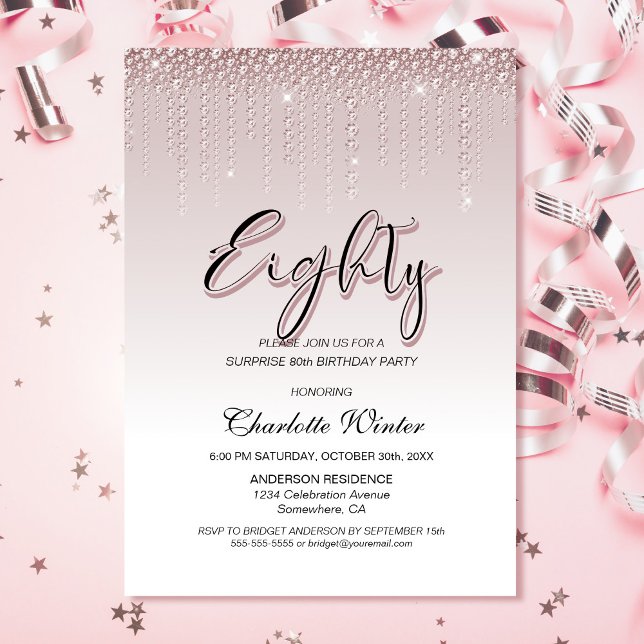 Invitación Glamorosos diamantes rosados sorprenden 80 años (Subido por el creador)