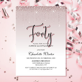 Invitación Glamorosos diamantes rosados sorprenden a los 40 a