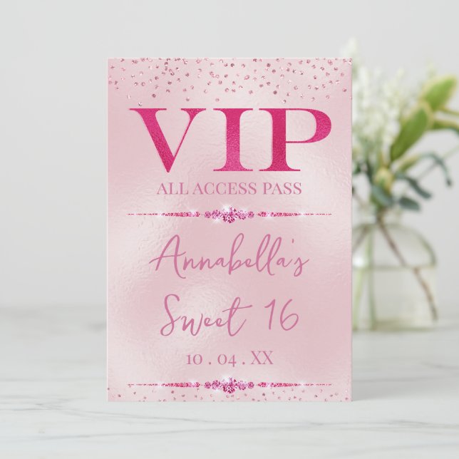 Invitación Glamorosos diamantes rosados VIP (Anverso de pie)