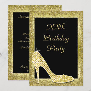 Invitación Glamorosos Golds & Diamond Shoday cumpleaños