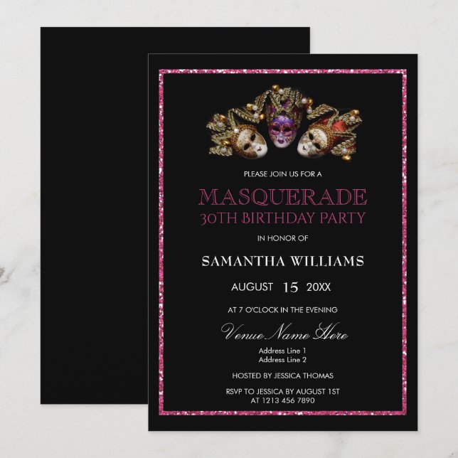 Invitación Glamorosos Purpurinas bailan el cumpleaños 30 (Anverso / Reverso)