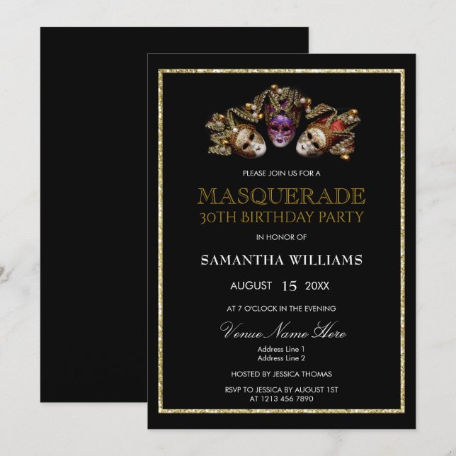 Invitación Glamorosos Purpurinas de oro bailan 30 años (Anverso / Reverso)