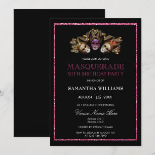 Invitación Glamorosos Purpurinas mascarados 50 cumpleaños