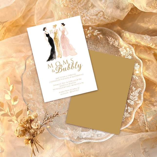 Invitación Glamorous Chic Moms & Bubbly Brunch TMF26 (Glamorous Watercolor Effect Moms & Bubbly Mother's Day Brunch Invitation with Faux Gold Glitter.)