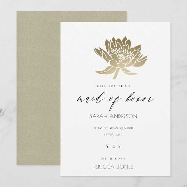 INVITACIÓN GLAMOROUS GOLD BLANCO LOTUS FLORAL DE HONOR (Anverso / Reverso)