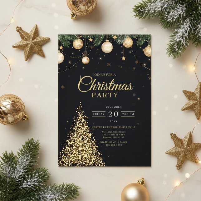 Invitación Glamorous Gold Christmas Tree Party Invite (Gold Christmas Tree)