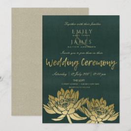 INVITACIÓN GLAMOROUS GOLD DARK VERDE LOTUS BODA FLORAL