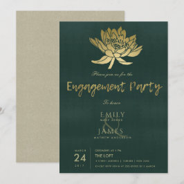INVITACIÓN GLAMOROUS GOLD DARK VERDE LOTUS FLORAL COMPROMISO