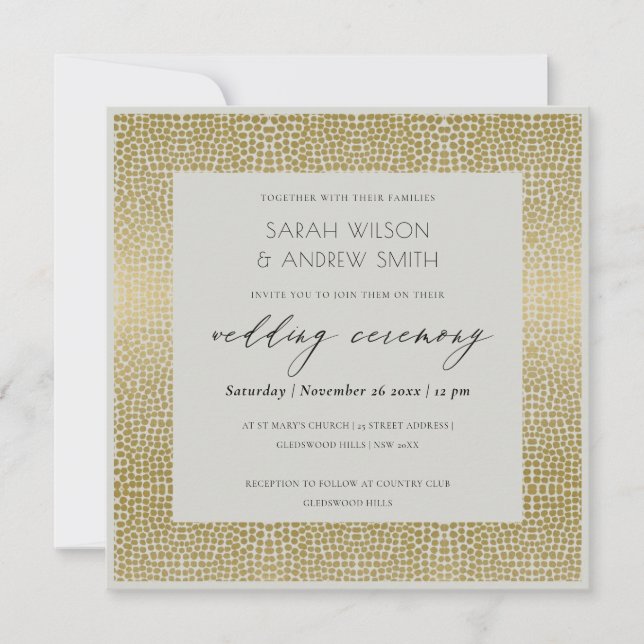 INVITACIÓN GLAMOROUS GOLD GRAY DOCUMENTOS MOSAICO BODA (Anverso)