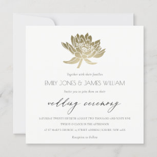 INVITACIÓN GLAMOROUS GOLD WHITE KRAFT LOTUS FLORAL BODA