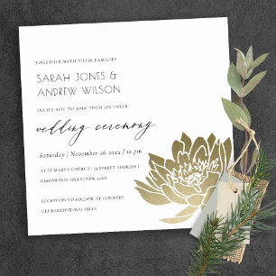INVITACIÓN GLAMOROUS GOLD WHITE KRAFT LOTUS FLORAL BODA