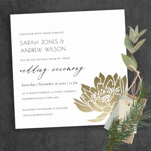 INVITACIÓN GLAMOROUS GOLD WHITE KRAFT LOTUS FLORAL BODA (Subido por el creador)