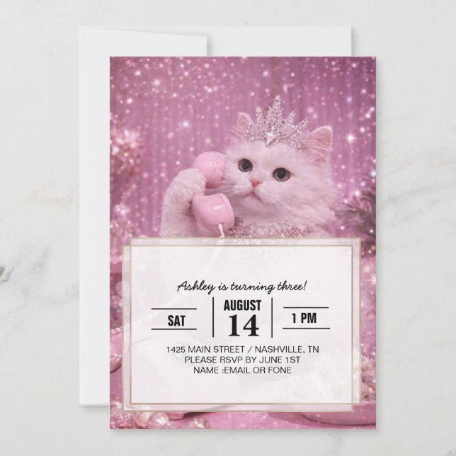 Invitación Glamorous Princess Cat Using Telephone             (Anverso)