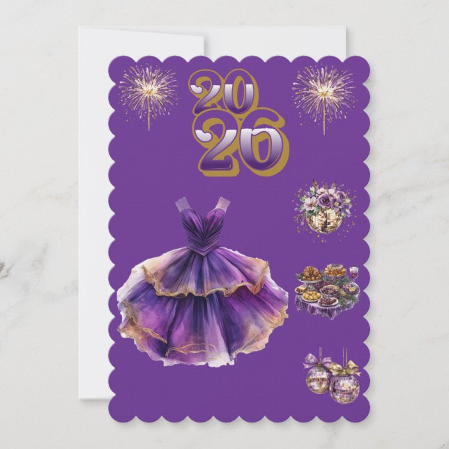 Invitación Glamorous Purple & Gold New Year 2026 Invitation (Anverso)