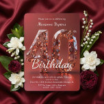 Invitación Glamorous Rose Gold Gemstone 40th Birthday<br><div class="desc">Set the stage for a spectacular milestone celebration with this glamorous rose gold gemstone 40th birthday party invitation. Featuring a stunning, 3D faceted diamond-style "40" against a rich burgundy red background, this luxurious design perfectly captures the elegance of a sophisticated adult birthday event. The sparkling metallic jewel tones and beautiful...</div>