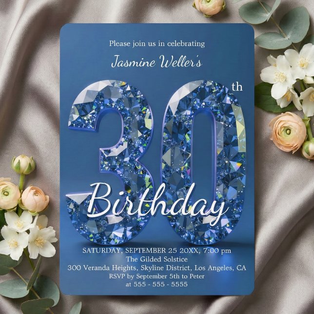 Invitación Glamorous Sapphire Blue Diamond 30th Birthday (Subido por el creador)