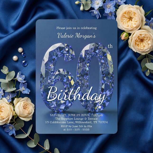 Invitación Glamorous Sapphire Blue Diamond 60th Birthday (Subido por el creador)