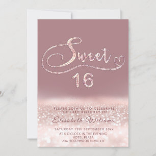 Invitación Glamour Adorable Glam rosa purpurina de oro Sed