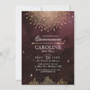 Invitación Glamour Art Deco Borgoña Quinceanera