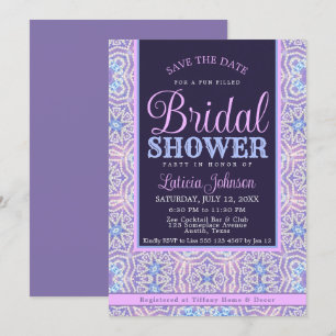 Invitación Glamour azul rosado glamour ducha de novia