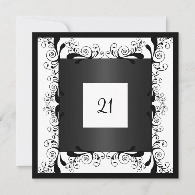 Invitación Glamour Blanco Negro Floral (Anverso)