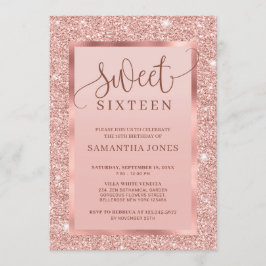 Invitación Glamour brillante rosa de oro purpurina dulce diec