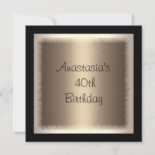 Invitación Glamour Bronce Crema en Cumpleaños Negro 40