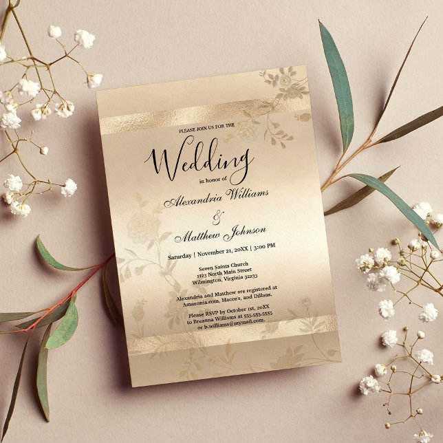 Invitación Glamour Champagne Gold Boda floral de lujo (Glamour Champagne Gold Luxury Floral Wedding )