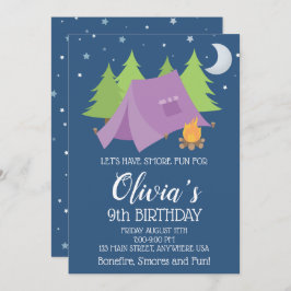 Invitación Glamour Chicas Morple Camping Sleepover cumpleaños