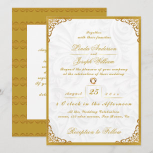 Invitación Glamour de lujo Frontera de Oro y Boda de Flores N