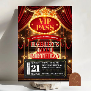 Invitación Glamour de pase VIP Premios Hollywood Cumpleaños d