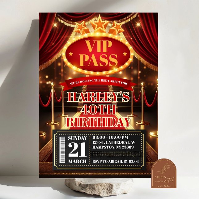 Invitación Glamour de pase VIP Premios Hollywood Cumpleaños d (Subido por el creador)