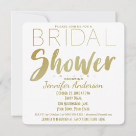 Invitación Glamour de puntos de polka blanco y dorado ducha d