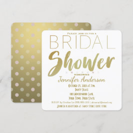 Invitación Glamour de puntos de polka blanco y dorado ducha d