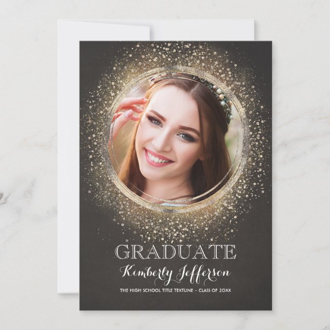 Invitación Glamour de Purpurina de oro foto de graduación mod (Anverso)