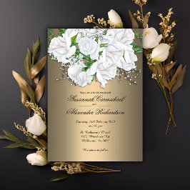Invitación Glamour dorado y Boda de Bouquet de las Bridas Bla