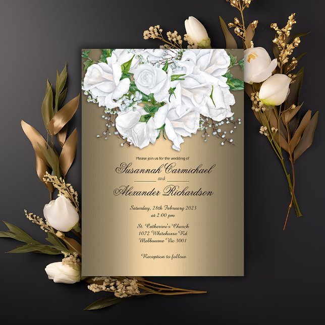 Invitación Glamour dorado y Boda de Bouquet de las Bridas Bla (Subido por el creador)