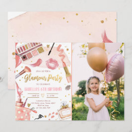 Invitación Glamour Fiesta Glitz Glam Spa Chica Makeup Cumplea