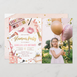 Invitación Glamour Fiesta Glitz Glam Spa Chica Makeup Cumplea