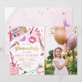 Invitación Glamour Fiesta Glitz Glam Spa Chica Makeup Cumplea