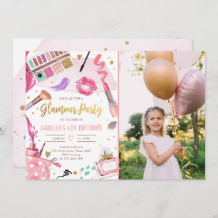 Invitación Glamour Fiesta Glitz Glam Spa Chica Makeup Cumplea