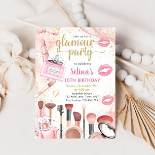 Invitación Glamour Fiesta Glitz Glam Spa Chica Makeup Cumplea