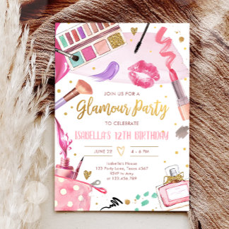 Invitación Glamour Fiesta Glitz Glam Spa Chica Makeup Cumplea