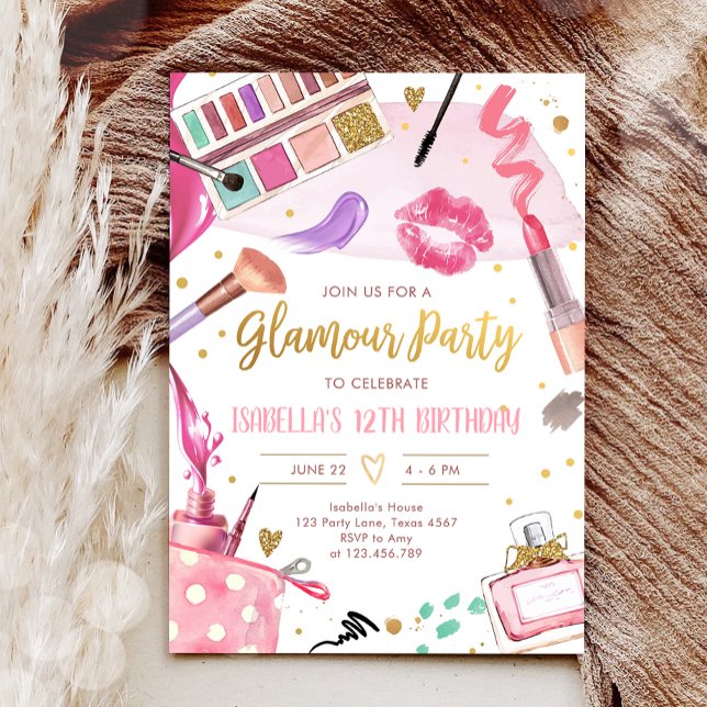 Invitación Glamour Fiesta Glitz Glam Spa Chica Makeup Cumplea (Subido por el creador)
