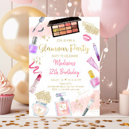 Invitación Glamour Fiesta Pink Gold Spa Cumpleaños