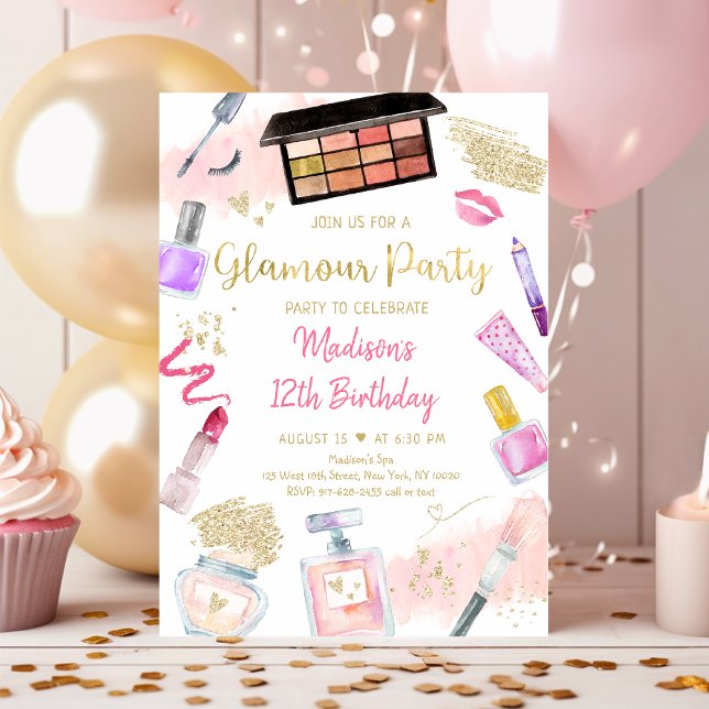 Invitación Glamour Fiesta Pink Gold Spa Cumpleaños (Subido por el creador)