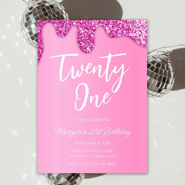 Invitación Glamour Girly Purpurina Rosa 21 Fiesta de cumpleañ (Subido por el creador)