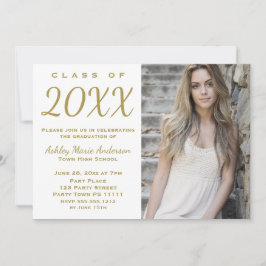 Invitación Glamour Gold Graduation Party con foto