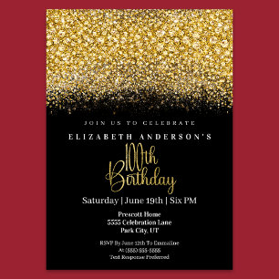 Invitación Glamour Gold Jeweled Brillo Cumpleaños 100